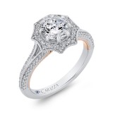 Shah Luxury 14K Two-Tone Gold Round Diamond Floral Halo Engagement Ring with Split Shank (Semi-Mount) photo 2
