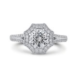Shah Luxury 14K Two-Tone Gold Round Diamond Floral Halo Engagement Ring with Split Shank (Semi-Mount) photo