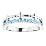 14K White Aquamarine Stackable Cross Ring photo 3