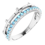 14K White Aquamarine Stackable Cross Ring photo