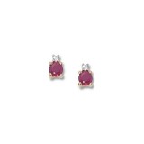 14K Yellow Gold 4mm Ruby & 2pt Diamond Stud Earrings photo