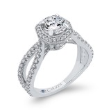 Shah Luxury 14K White Gold Round Diamond Halo Engagement Ring with Split Shank (Semi-Mount) photo 2