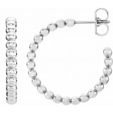 14K White 21 mm Beaded Hoop Earrings photo