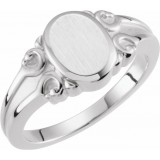 14K White 9.7x8 mm Oval Signet Ring photo 3