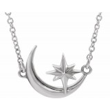 14K White Crescent Moon & Star 16-18 Necklace photo