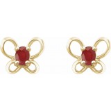 14K Yellow 4x3 mm Oval July Youth Butterfly Birthstone Earrings photo 2