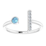 14K White Aquamarine & .06 CTW Diamond Bar Ring photo 3