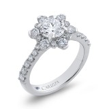 Shah Luxury 14K White Gold Round Diamond Floral Halo Engagement Ring (Semi-Mount) photo 2