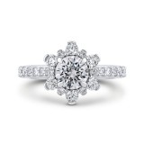 Shah Luxury 14K White Gold Round Diamond Floral Halo Engagement Ring (Semi-Mount) photo