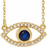 14K Yellow Blue Sapphire & White Sapphire Evil Eye 16 Necklace photo