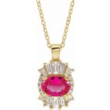 14K Yellow Pink Tourmaline & 1/3 CTW Diamond 16-18 Necklace photo