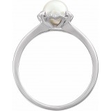 14K White Freshwater Cultured Pearl & .05 CTW Diamond Ring photo 2