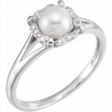 14K White Freshwater Cultured Pearl & .05 CTW Diamond Ring photo