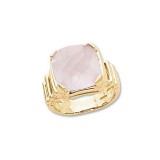 14K Yellow Gold 13mm Cushion Rose Quartz Ring photo