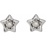 14K White 3 mm Round June Youth Star Birthstone Earrings photo 2