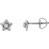 14K White 3 mm Round June Youth Star Birthstone Earrings photo