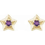 14K Yellow 3 mm Round February Youth Star Birthstone Earrings photo 2