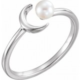 14K White Cultured Freshwater Pearl Crescent Moon Ring photo