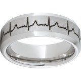 Serinium Beveled Edge Band with Heartbeat Laser Engraving photo
