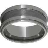 Rugged Tungsten  10mm Polished Band with Grooved Edges and 4mm Grooved Stone Center photo