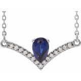 14K White Blue Sapphire & .06 CTW Diamond 18 Necklace photo