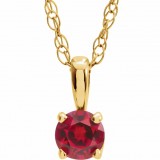 14K Yellow 3 mm Round Ruby Youth Birthstone 14 Necklace photo