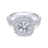 Gabriel & Co. 14k White Gold Contemporary Double Halo Engagement Ring photo