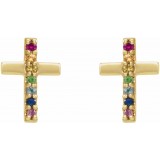 14K Yellow Multi-Gemstone Cross Earrings photo 2