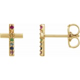 14K Yellow Multi-Gemstone Cross Earrings photo