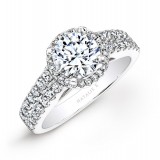 18k White Gold Prong Two Row Halo White Diamond Engagement Ring photo