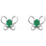 14K White 4x3 mm Oval May Youth Butterfly Birthstone Earrings photo 2