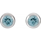 14K White 4 mm Round Genuine Aquamarine Birthstone Earrings photo 2