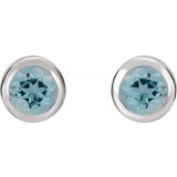 14K White 4 mm Round Genuine Aquamarine Birthstone Earrings photo 2