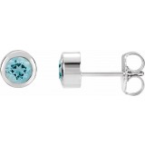 14K White 4 mm Round Genuine Aquamarine Birthstone Earrings photo