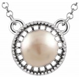 14K White Freshwater Cultured Pearl June 18 Birthstone Necklace photo