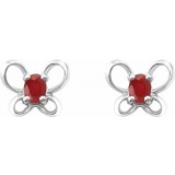 14K White 4x3 mm Oval July Youth Butterfly Birthstone Earrings photo 2