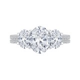 Shah Luxury 14K White Gold Oval Cut Diamond Three-Stone Cathedral Style Engagement Ring (Semi-Mount) photo