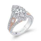 Shah Luxury 14K Two-Tone Gold Marquise Diamond Halo Engagement Ring with Split Shank (Semi-Mount) photo 2
