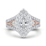 Shah Luxury 14K Two-Tone Gold Marquise Diamond Halo Engagement Ring with Split Shank (Semi-Mount) photo