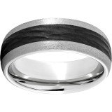 Serinium Domed Band with Bark Finish Black CeramicInlay and Stone Finish Edges photo