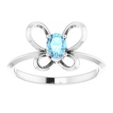 14K White 4x3 mm Oval March Youth Butterfly Birthstone Ring photo 3