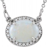 14K White Opal & .05 CTW Diamond Halo-Style 16 1/2 Necklace photo