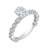Shah Luxury 14K White Gold Oval Diamond Floral Engagement Ring (Semi-Mount) photo 2