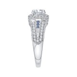 Shah Luxury 14K White Gold Cushion Diamond and Sapphire Halo Engagement Ring (Semi-Mount) photo 2