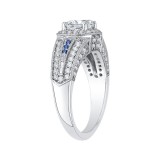 Shah Luxury 14K White Gold Cushion Diamond and Sapphire Halo Engagement Ring (Semi-Mount) photo 3