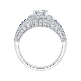 Shah Luxury 14K White Gold Cushion Diamond and Sapphire Halo Engagement Ring (Semi-Mount) photo 4
