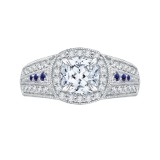 Shah Luxury 14K White Gold Cushion Diamond and Sapphire Halo Engagement Ring (Semi-Mount) photo
