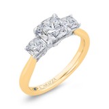 Shah Luxury 14K Two-Tone Gold Cushion Cut Diamond Three-Stone Plus Engagement Ring with Round Shank (Semi-Mount) photo 2