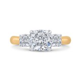 Shah Luxury 14K Two-Tone Gold Cushion Cut Diamond Three-Stone Plus Engagement Ring with Round Shank (Semi-Mount) photo