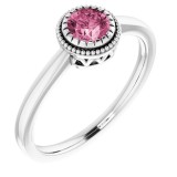 14K White Pink Tourmaline October Birthstone Ring photo